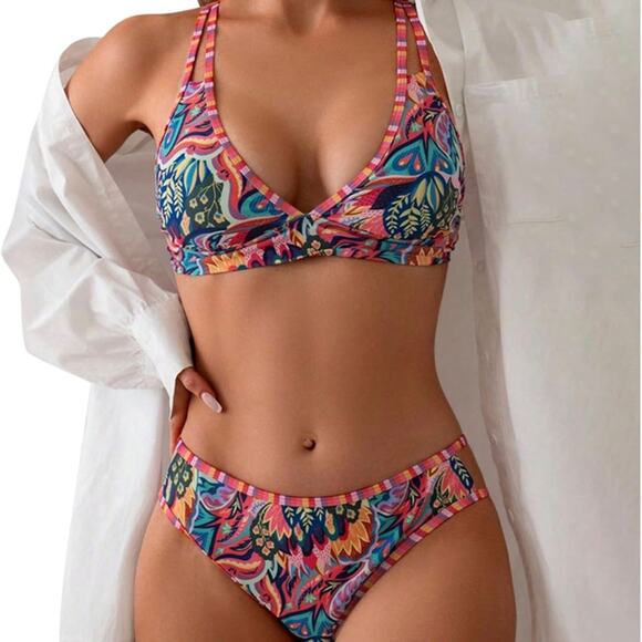 SHEIN Women's Bikini Set Boho Floral Print Swimsuit Size Small NWT - Picture 5 of 13